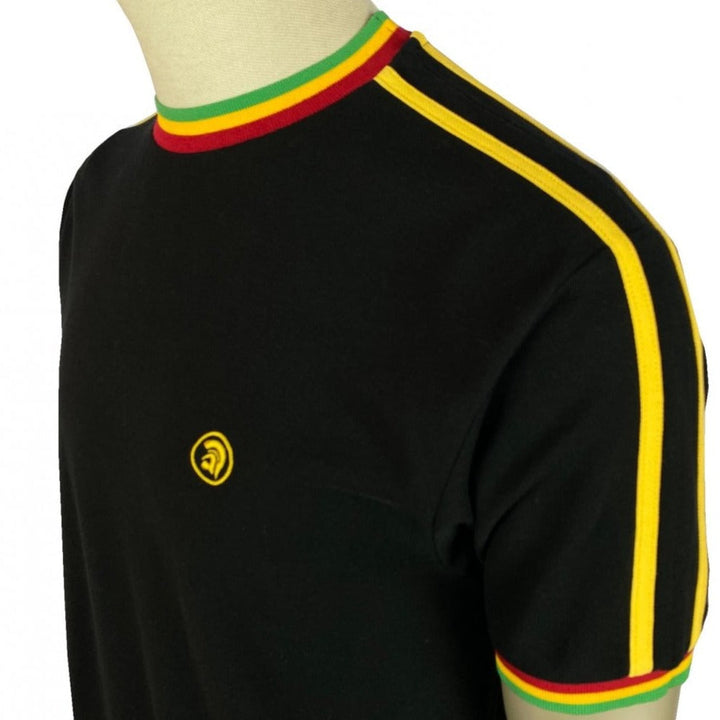 Trojan Twin Stripe Rasta T-Shirt Black