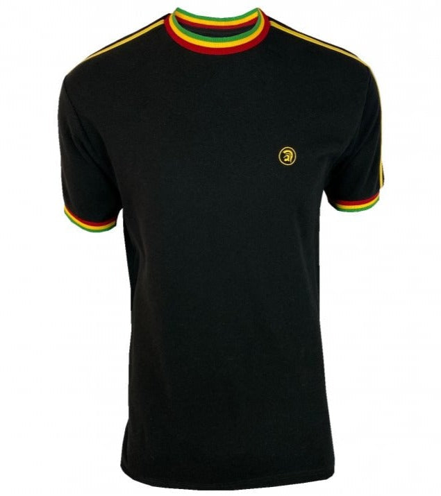 Trojan Twin Stripe Rasta T-Shirt Black