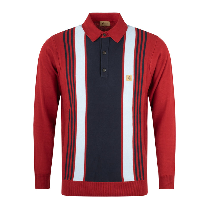 Gabicci Vintage Searle Stripe Knit Polo Rosso