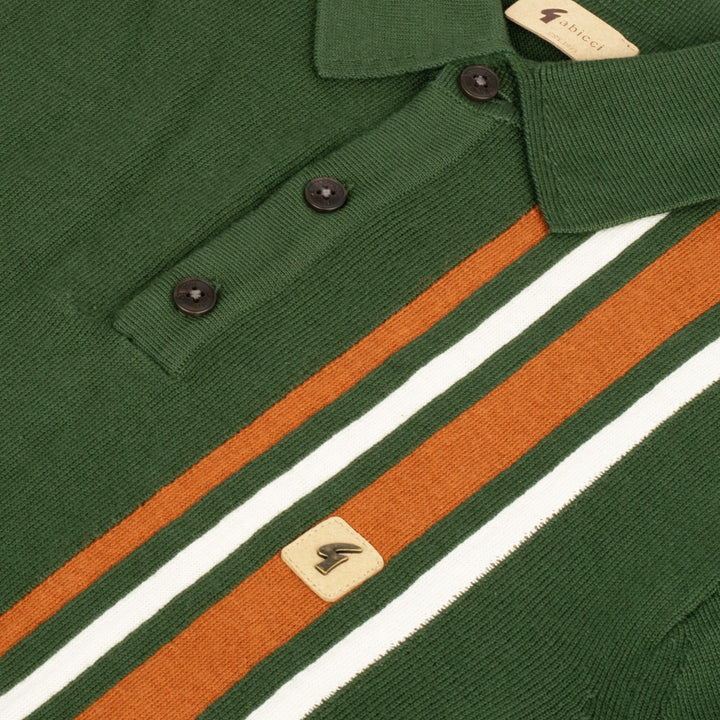 Gabicci Vintage Soda Stripe Knit Polo Forest