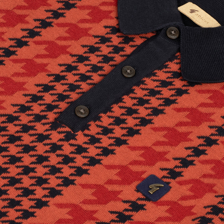 Gabicci Vintage Filmar Dogtooth Knit Polo Navy