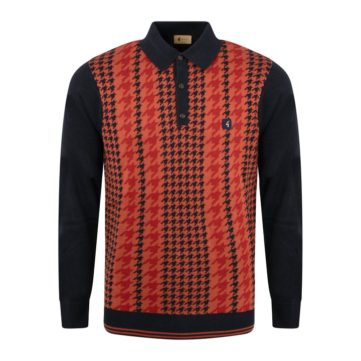 Gabicci Vintage Filmar Dogtooth Knit Polo Navy