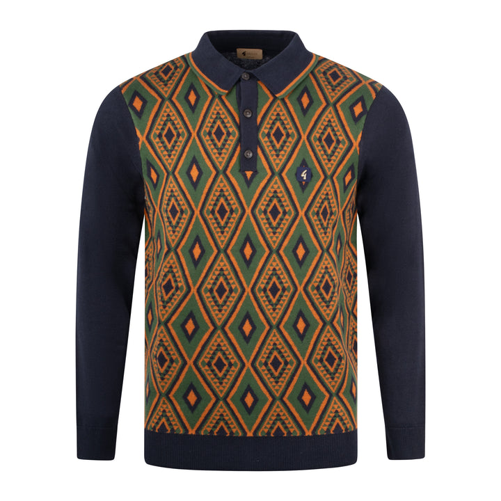 Gabicci Vintage Tanner Diamond Knit Polo Navy