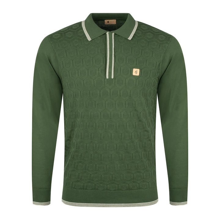 Gabicci Vintage Carlson Tonal Knit Polo Forest