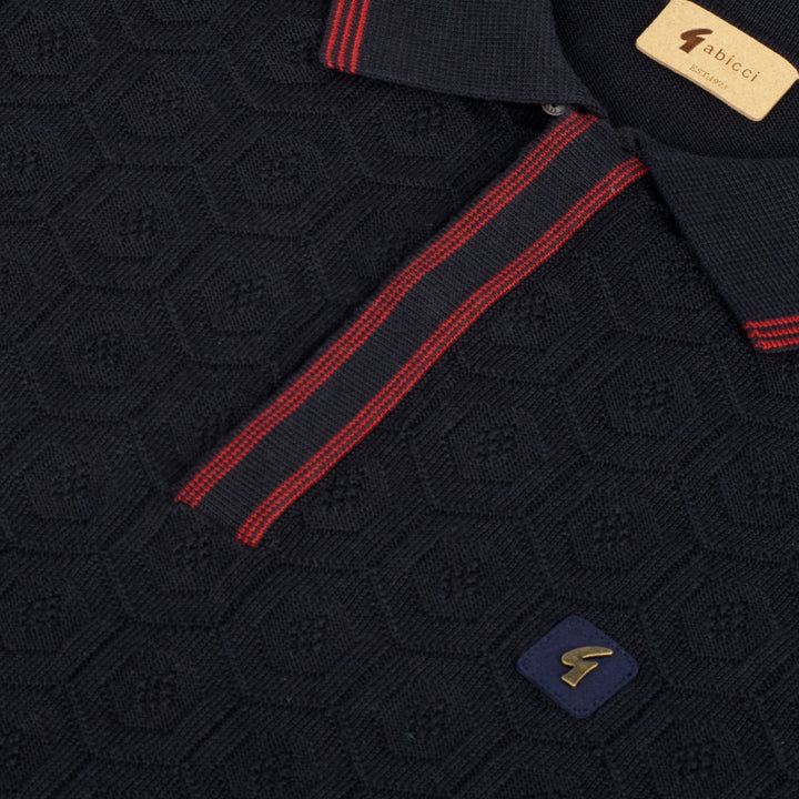 Gabicci Vintage Carlson Tonal Knit Polo Navy