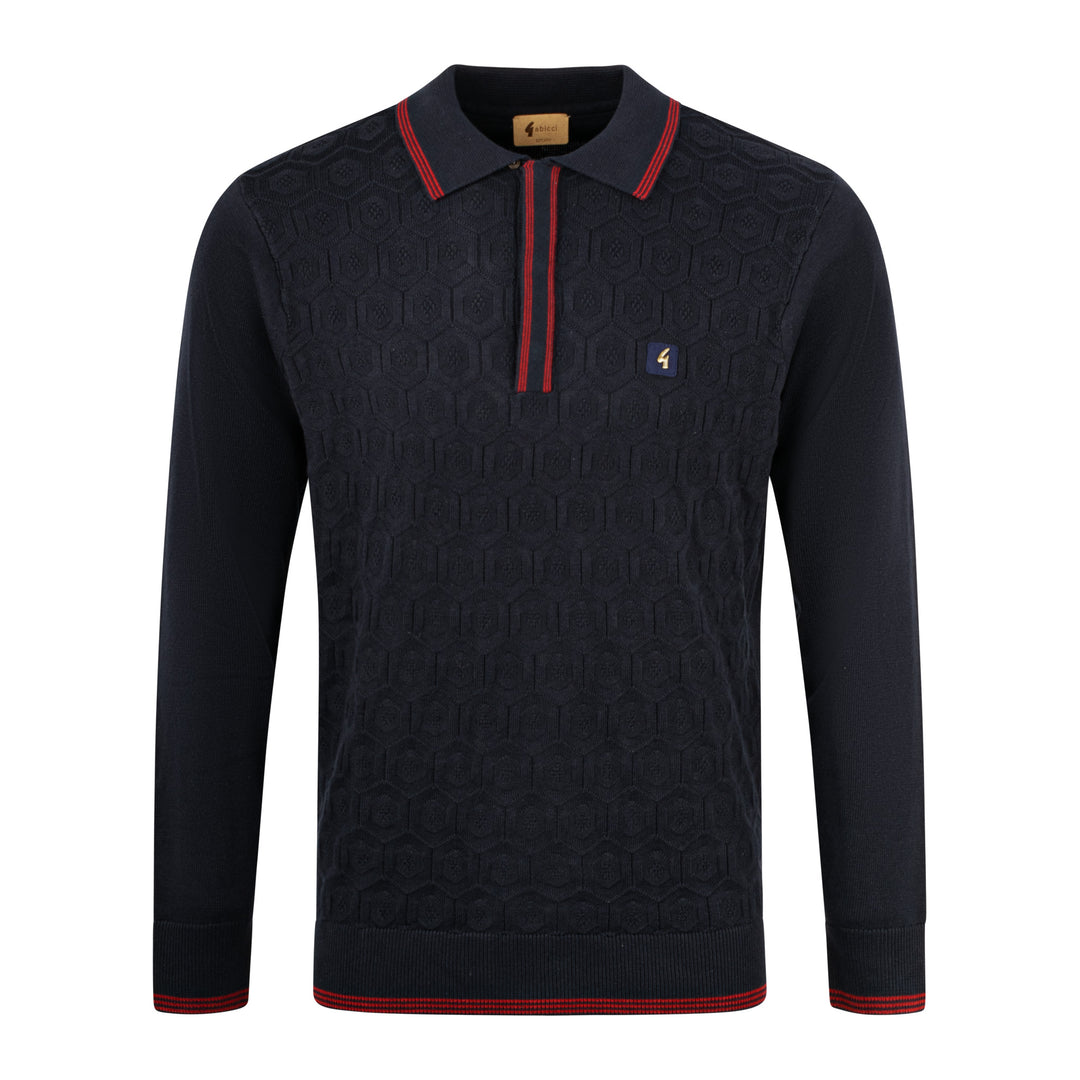 Gabicci Vintage Carlson Tonal Knit Polo Navy