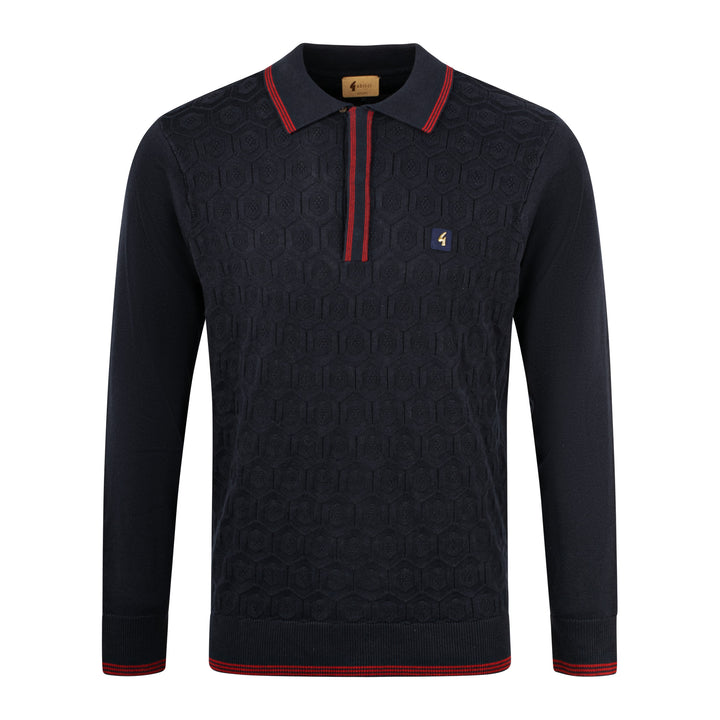 Gabicci Vintage Carlson Tonal Knit Polo Navy