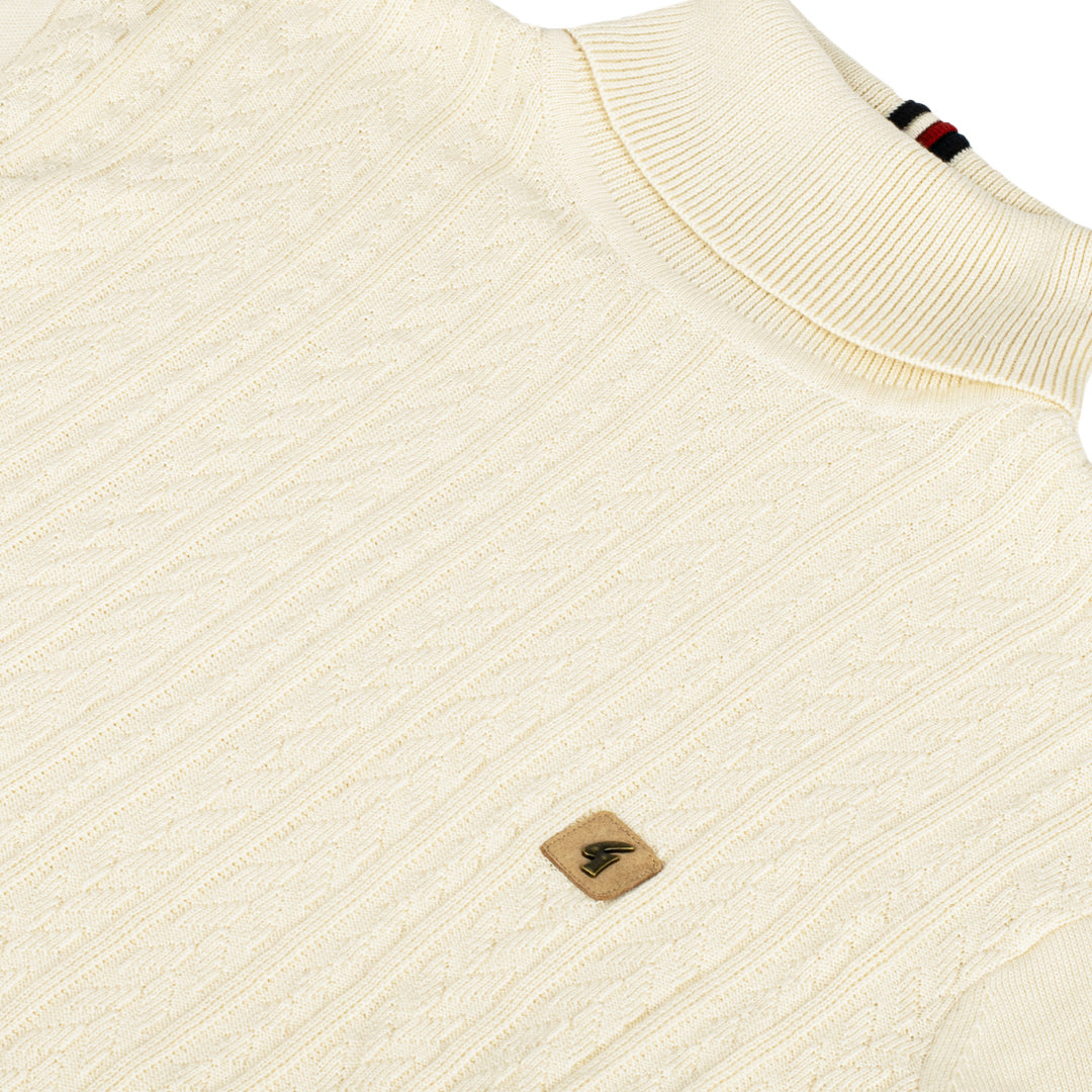 Gabicci Vintage Leonardo Cable Knit Roll Neck Cream