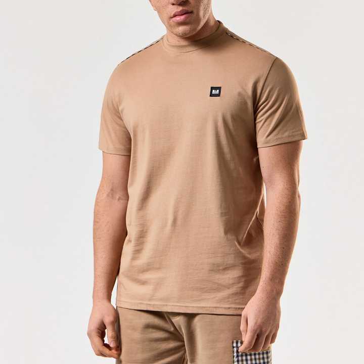 Weekend Offender Manuel Check Trim T-Shirt Cognac