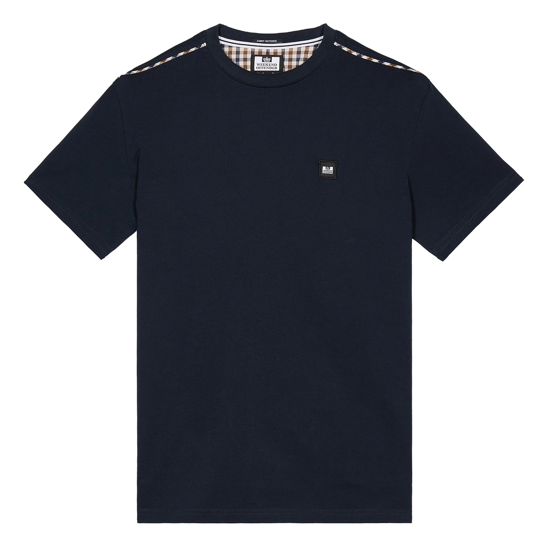 Weekend Offender Manuel Check Trim T-Shirt Navy