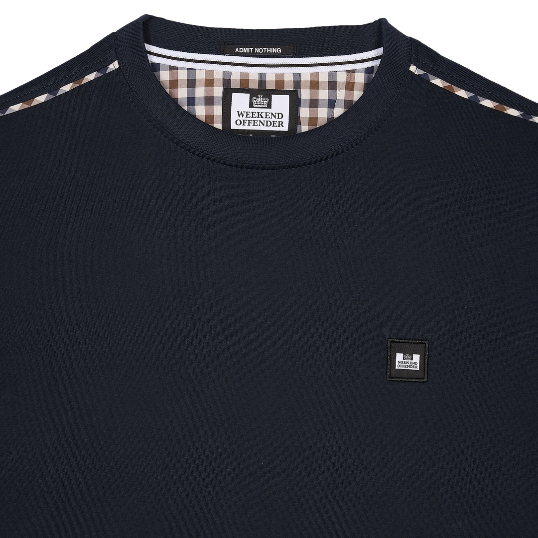 Weekend Offender Manuel Check Trim T-Shirt Navy