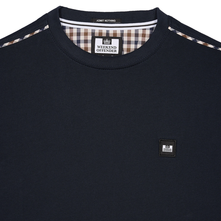 Weekend Offender Manuel Check Trim T-Shirt Navy