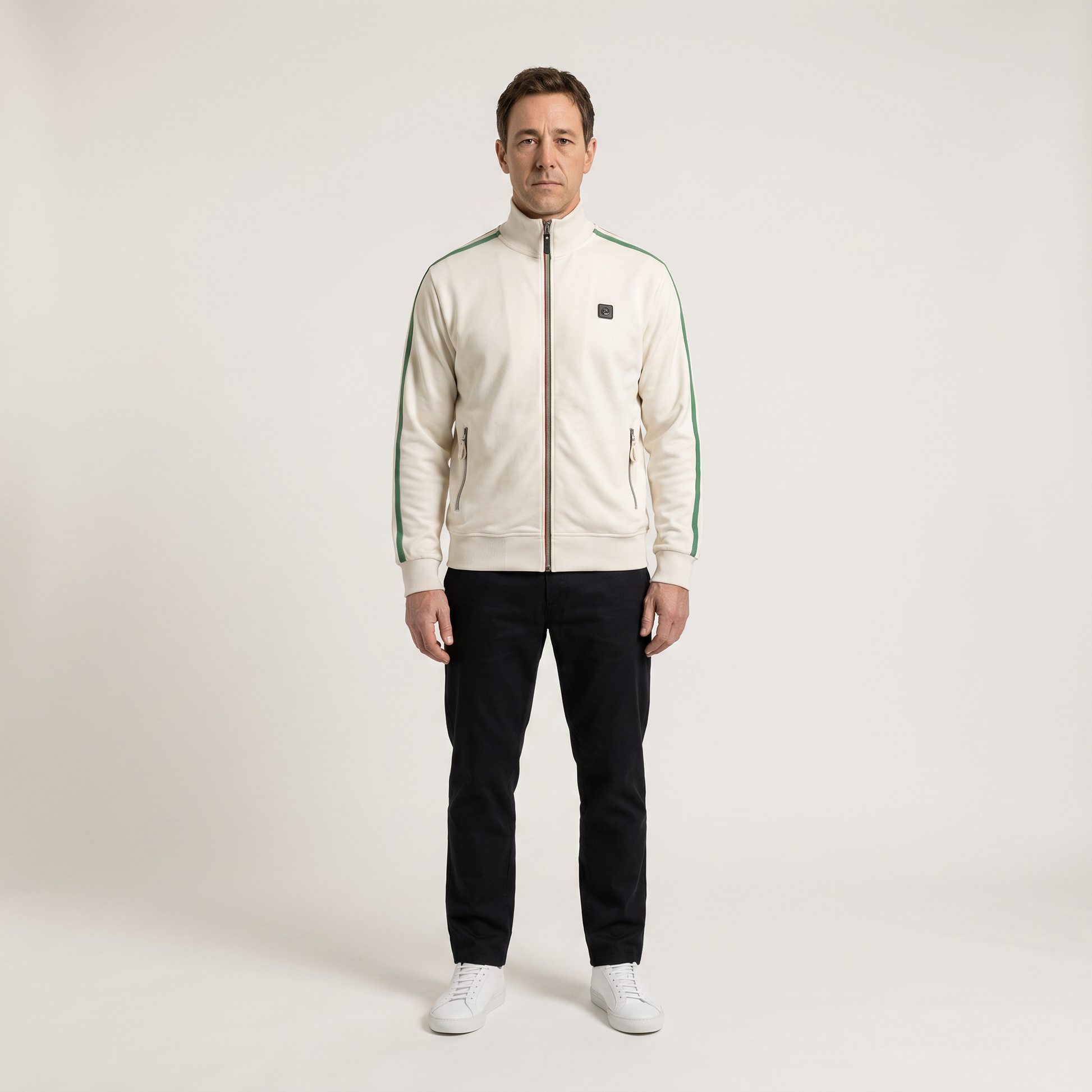 Trojan Twin Stripe Track Top White - model front