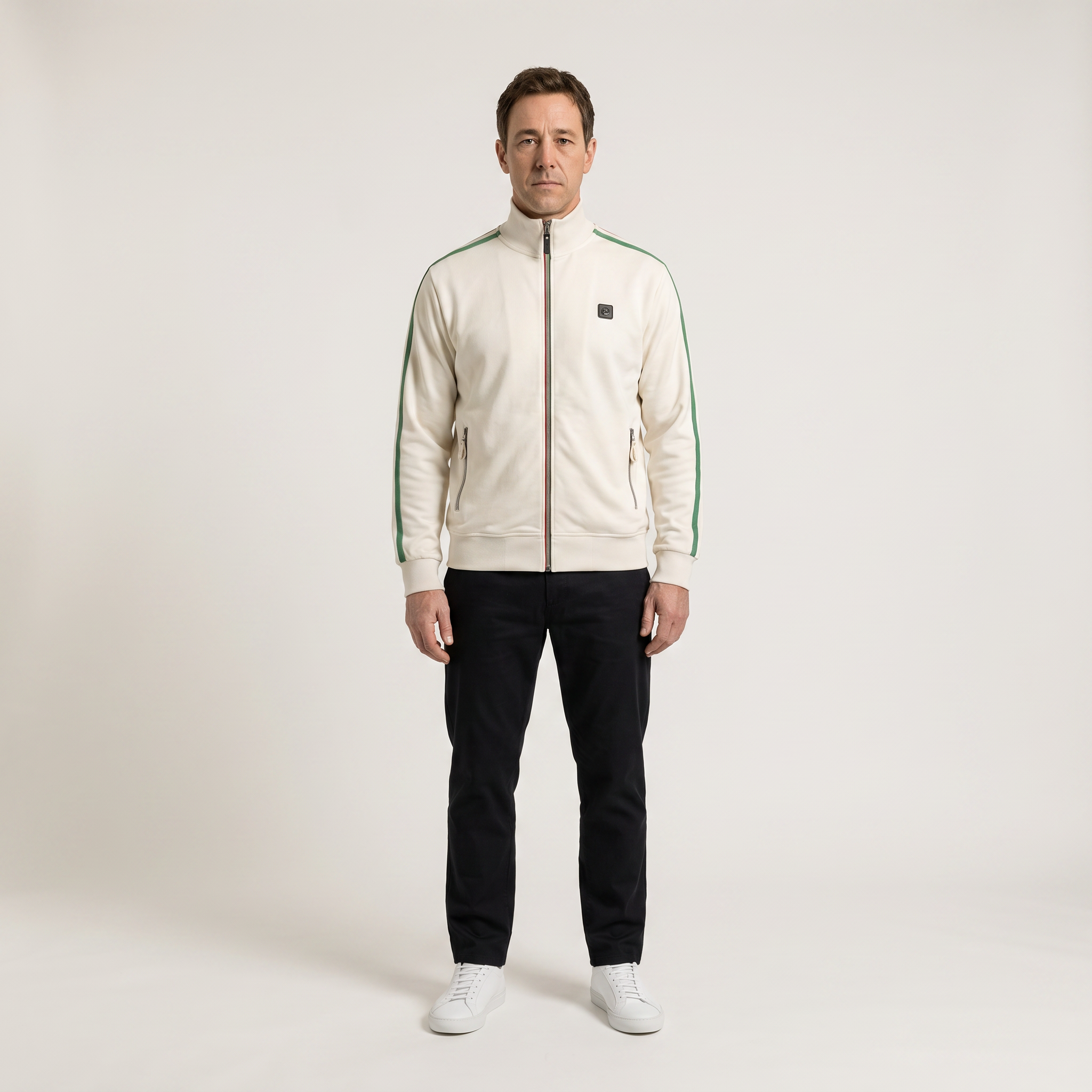 Trojan Twin Stripe Track Top White - model front