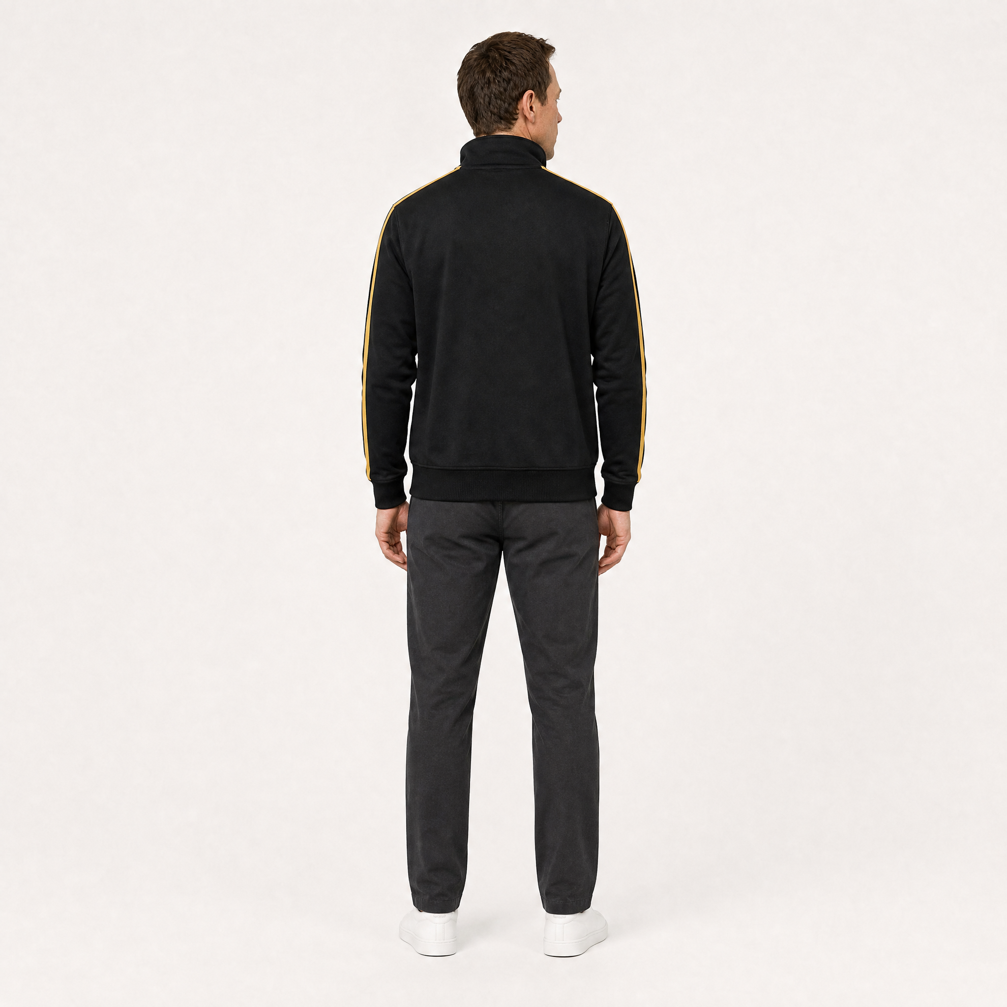 Trojan Twin Stripe Track Top Black - model back