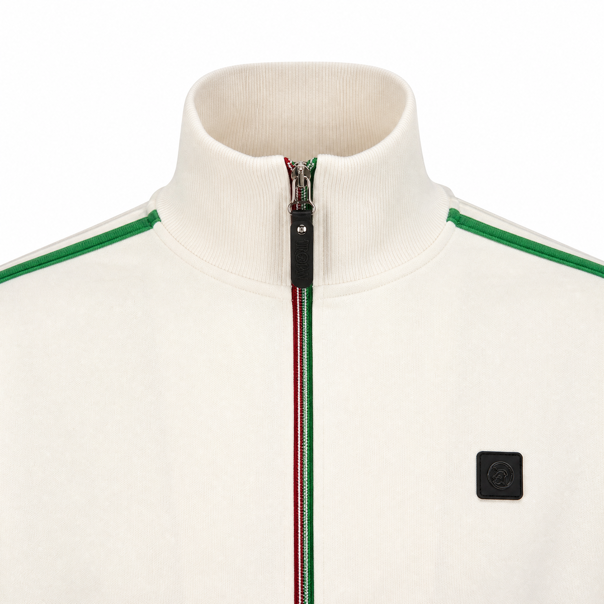 Trojan Twin Stripe Track Top White - collar and zip detail