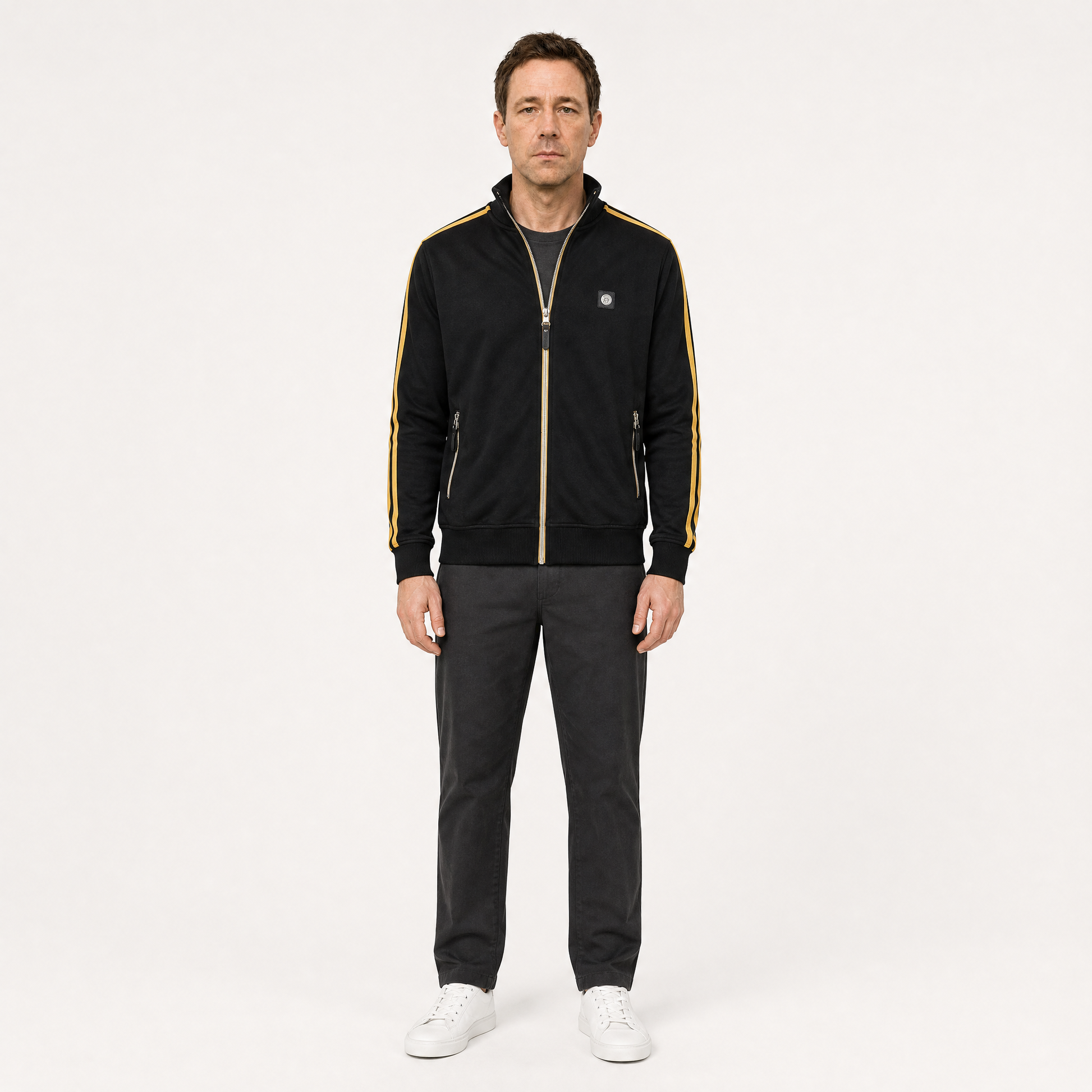 Trojan Twin Stripe Track Top Black - model front
