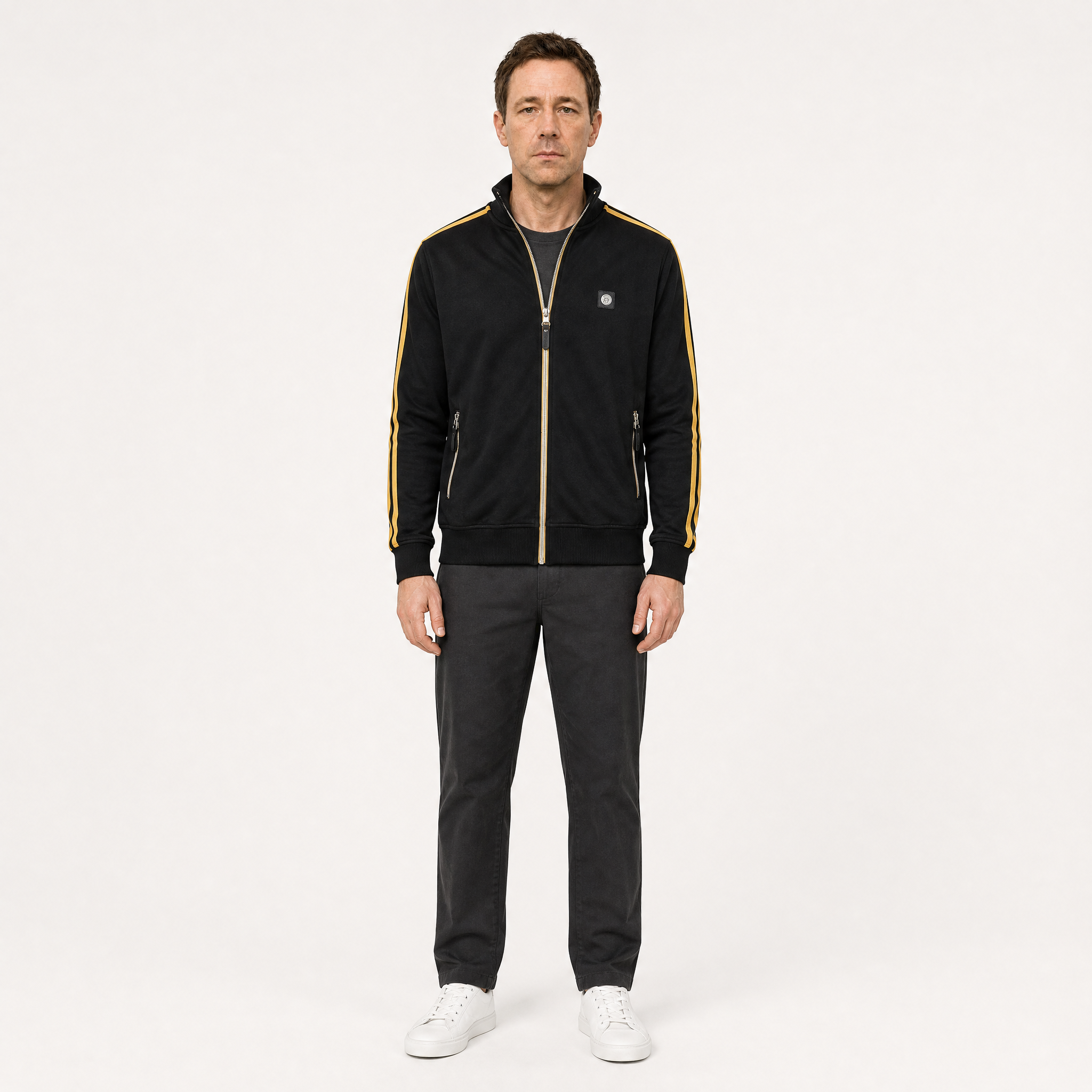 Trojan Twin Stripe Track Top Black - model front