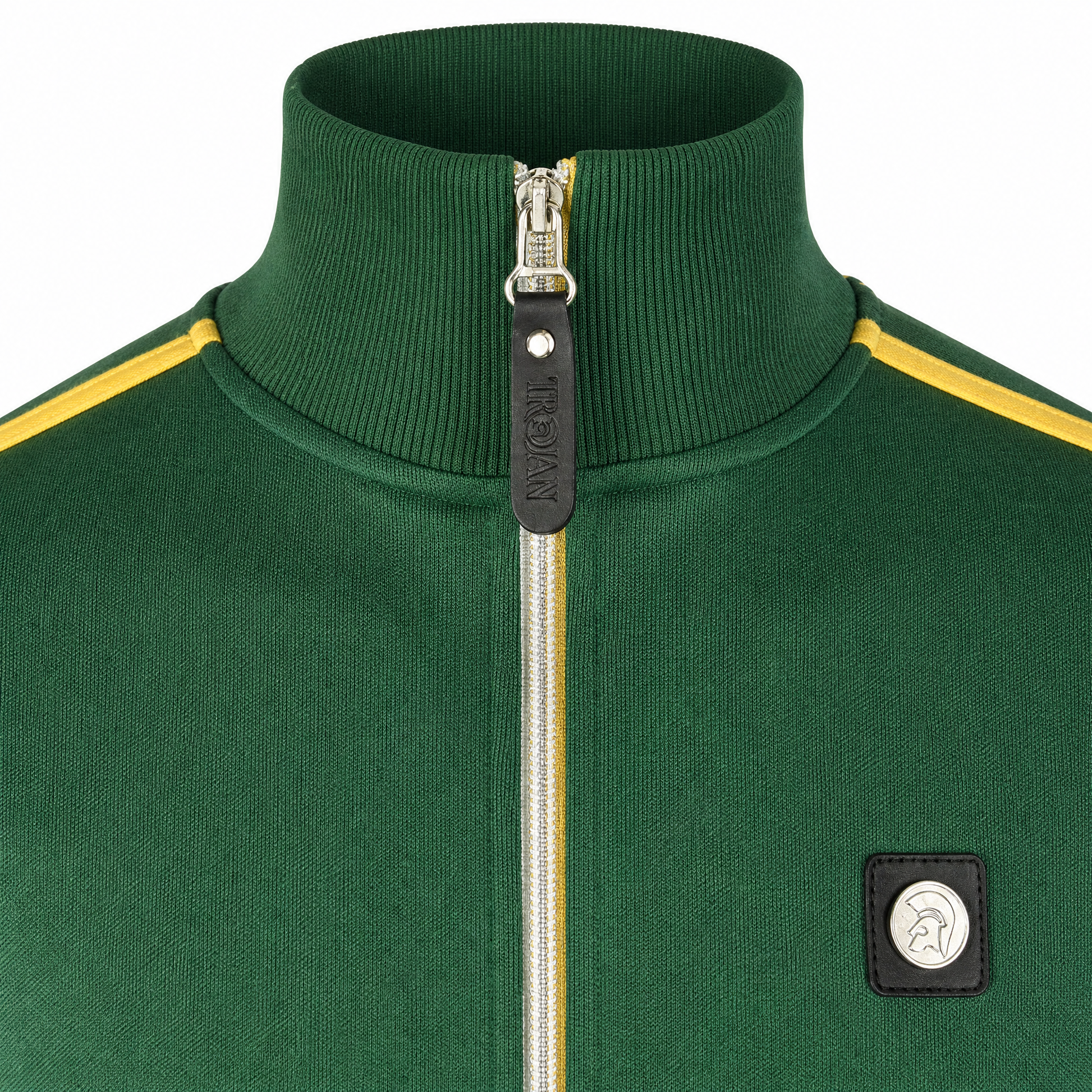 Trojan Twin Stripe Track Top Green - collar and zip detail