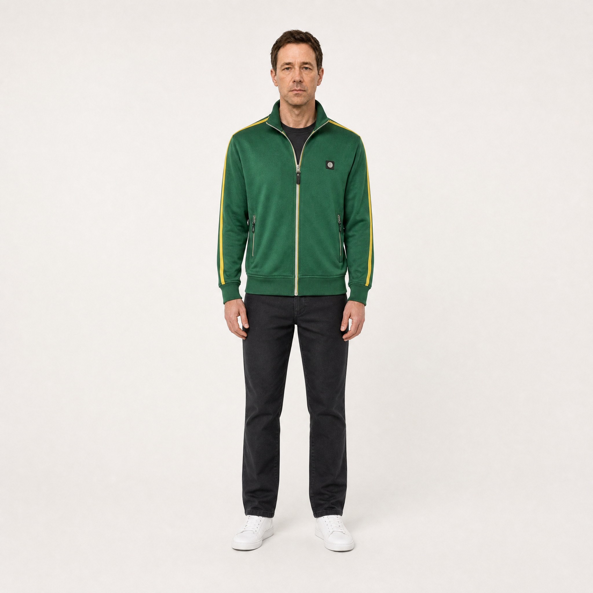 Trojan Twin Stripe Track Top Green - model front