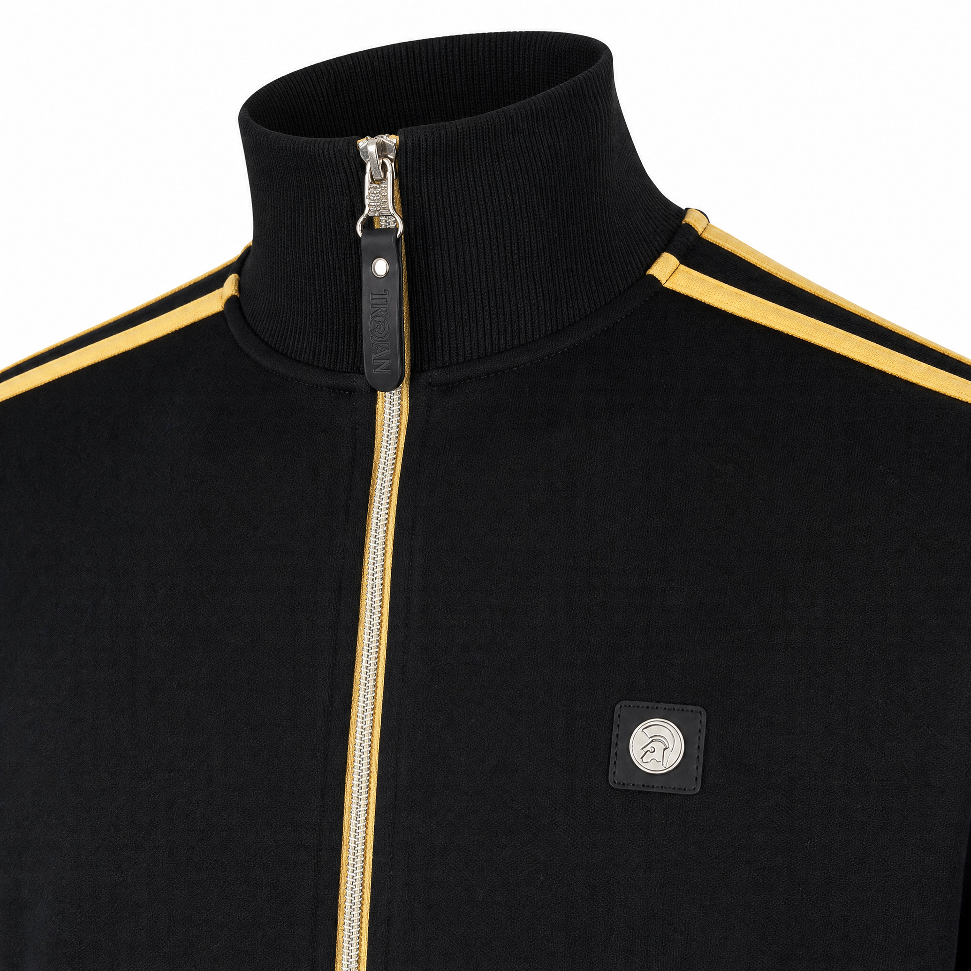 Trojan Twin Stripe Track Top Black - collar and zip detail