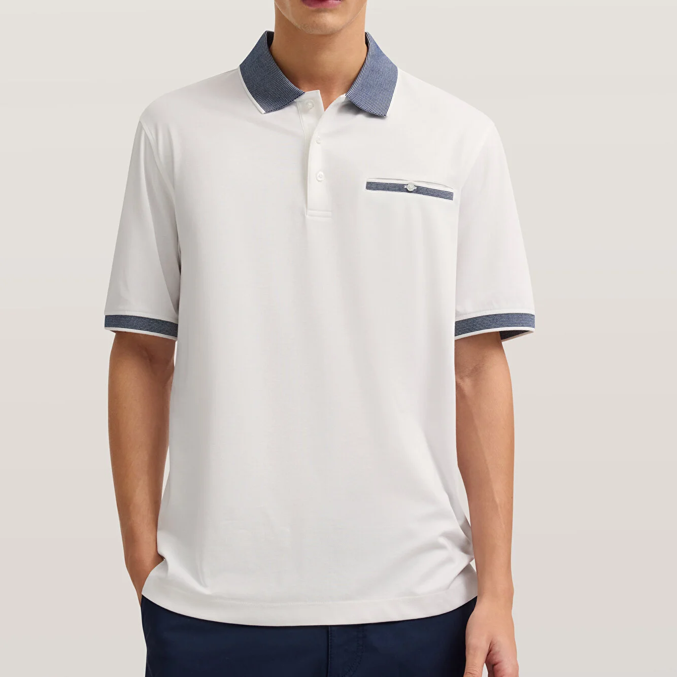Bugatti Textured Collar Polo Shirt White