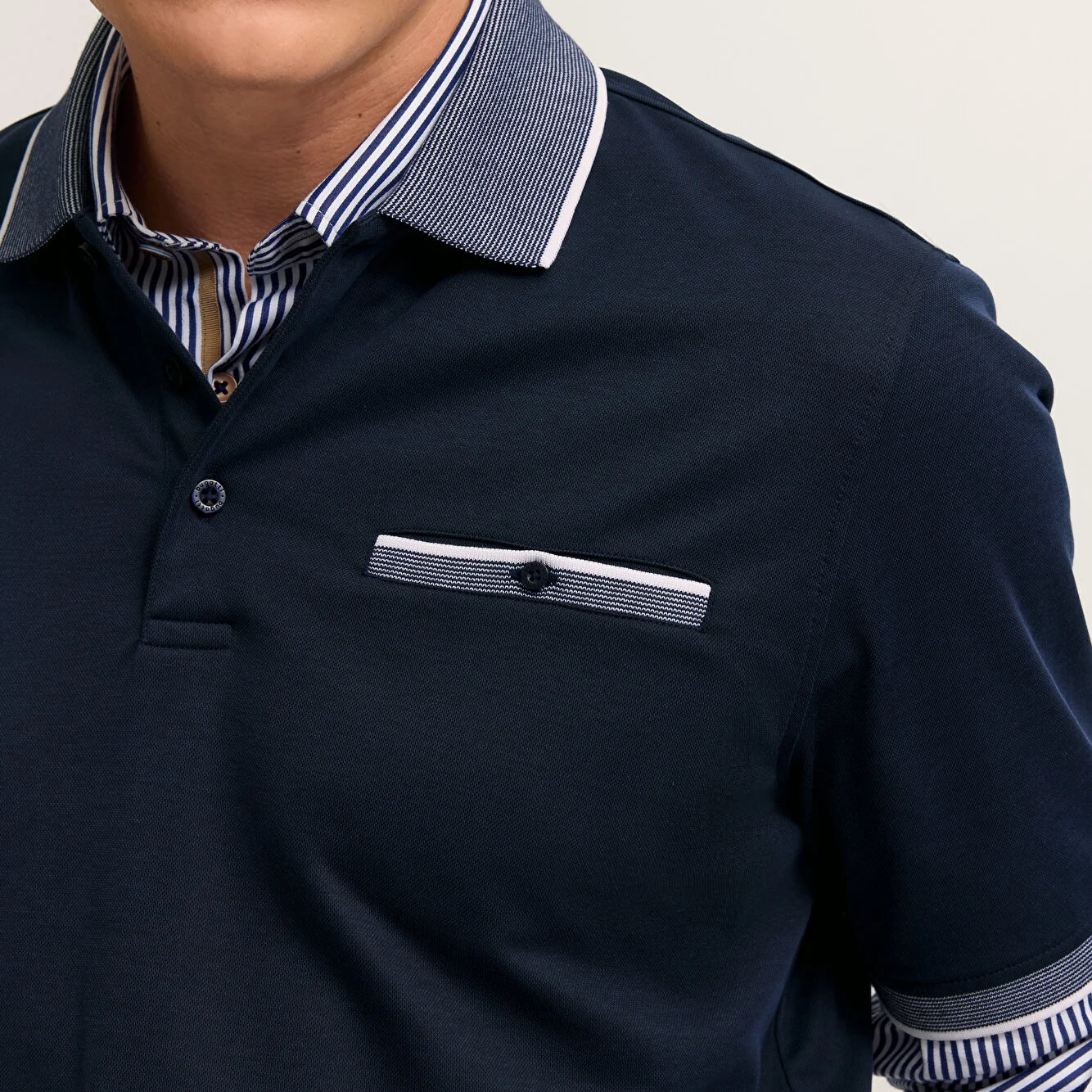 Bugatti Textured Collar Polo Shirt Navy