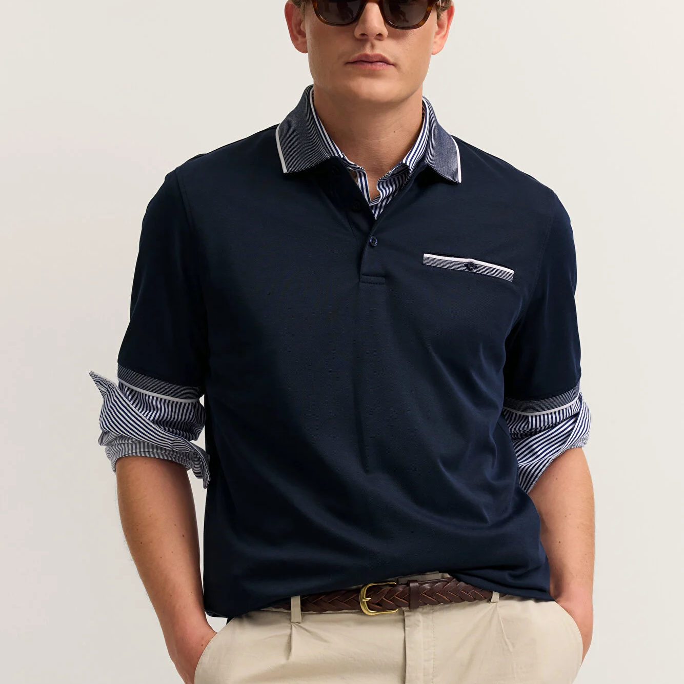 Bugatti Textured Collar Polo Shirt Navy