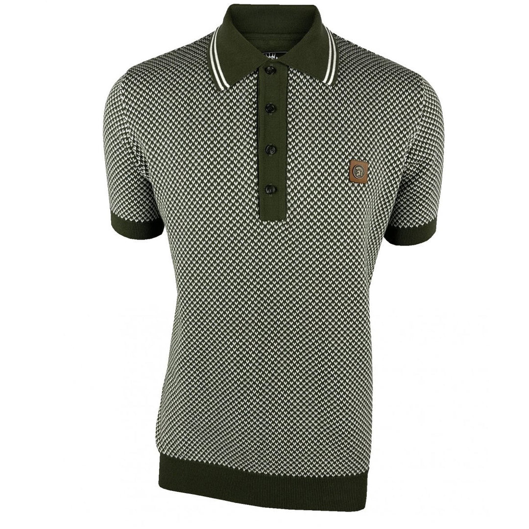 Trojan Dot Knitted Polo Shirt Army