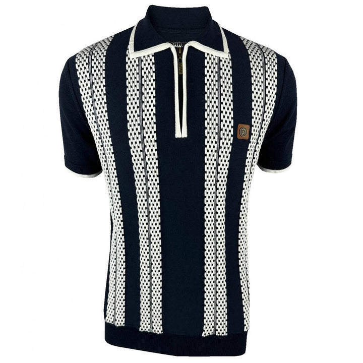 Trojan Zip Knitted Polo Shirt Navy