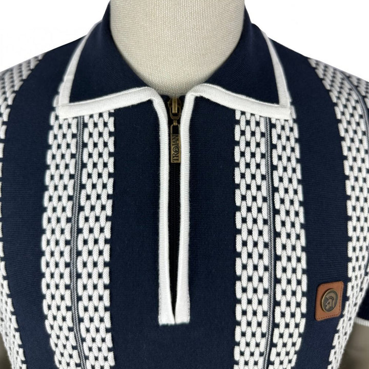 Trojan Zip Knitted Polo Shirt Navy