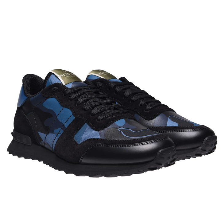 Valentino Leather Camouflage Rockrunner Trainers Black & Blue