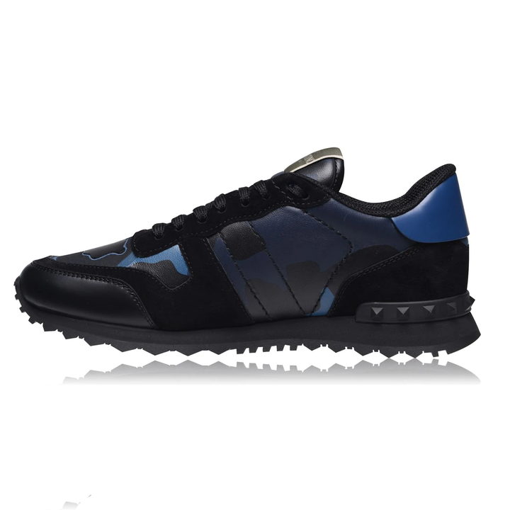 Valentino Leather Camouflage Rockrunner Trainers Black & Blue