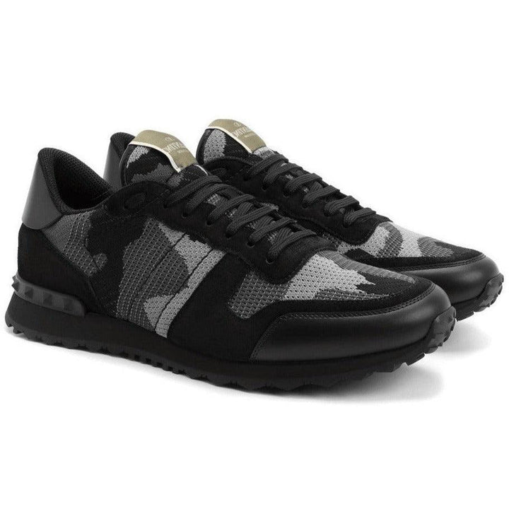 Valentino Mesh Camouflage Rockrunner Trainers Grey & Black