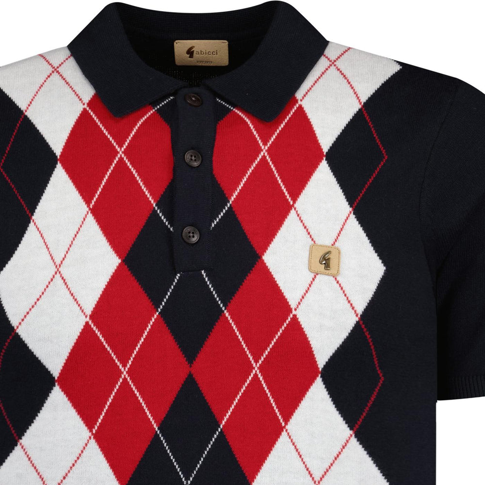 Gabicci Vintage Humphrey Argyle Knit Polo Shirt Navy - Urban Menswear