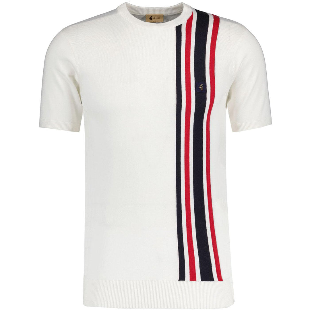 Gabicci Vintage Lewis Stripe Knitted T-Shirt White - Urban Menswear