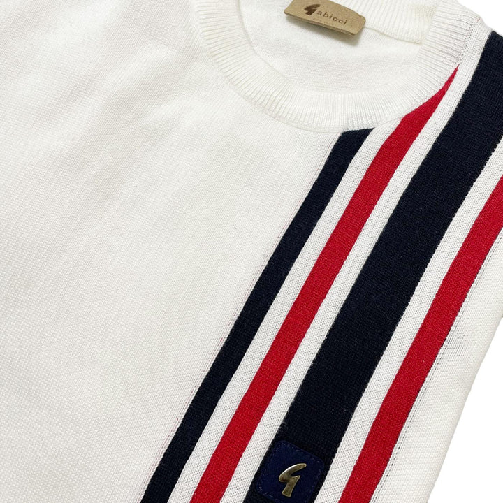 Gabicci Vintage Lewis Stripe Knitted T-Shirt White - Urban Menswear