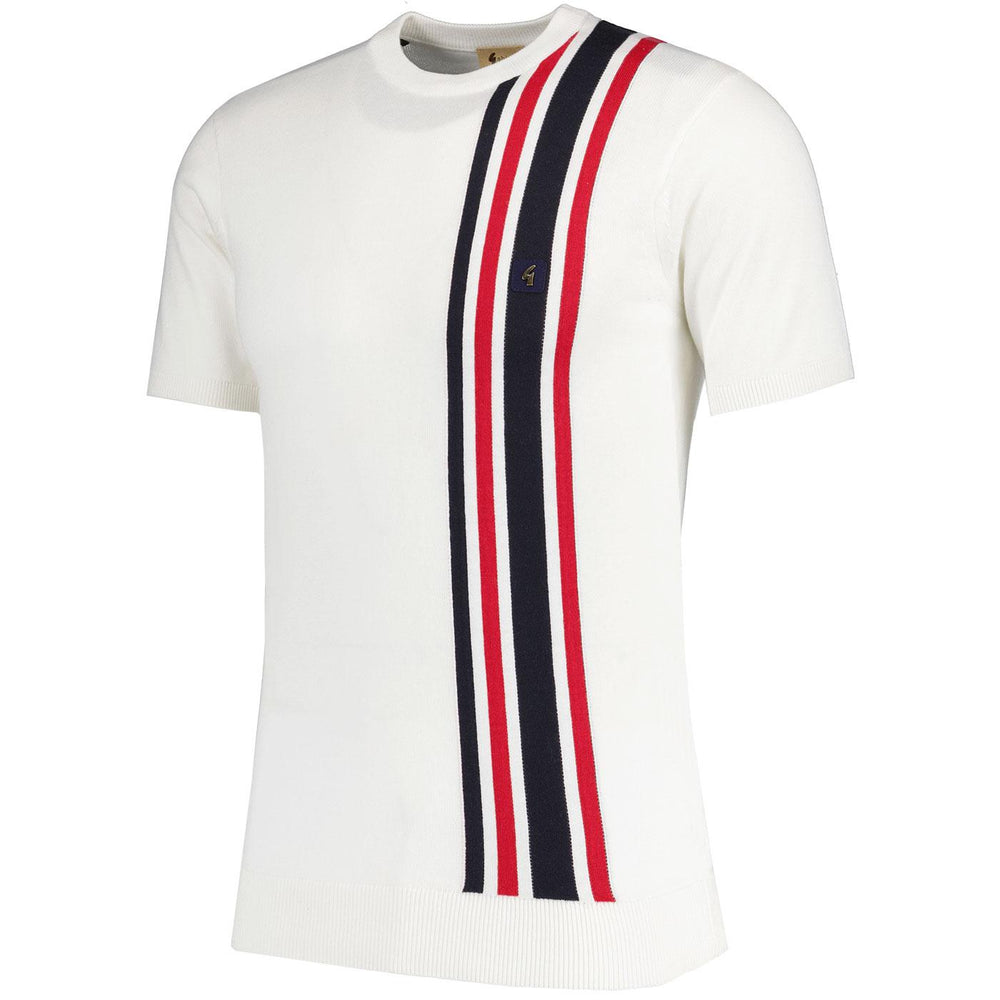 Gabicci Vintage Lewis Stripe Knitted T-Shirt White - Urban Menswear