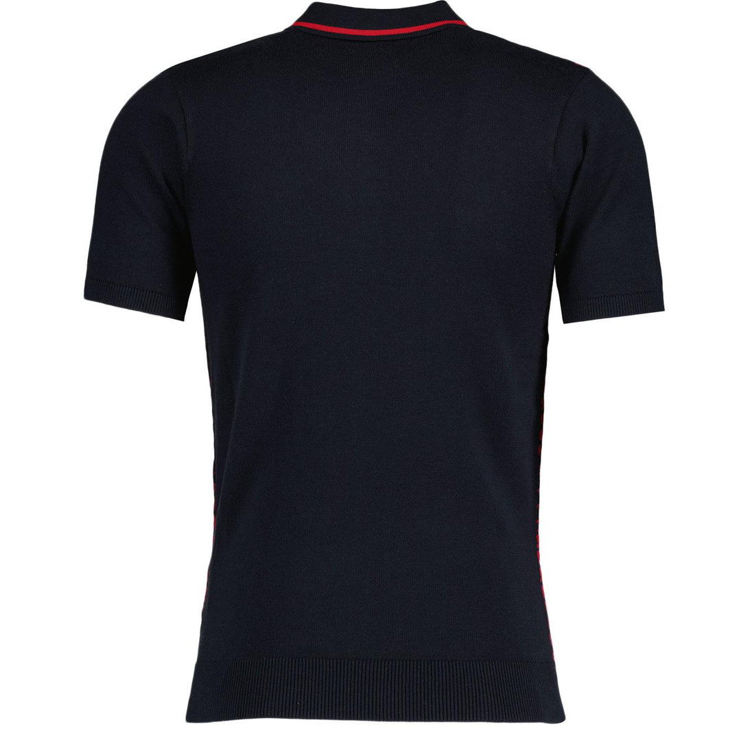 Gabicci Vintage Telgano Dogtooth Knit Polo Shirt Navy - Urban Menswear