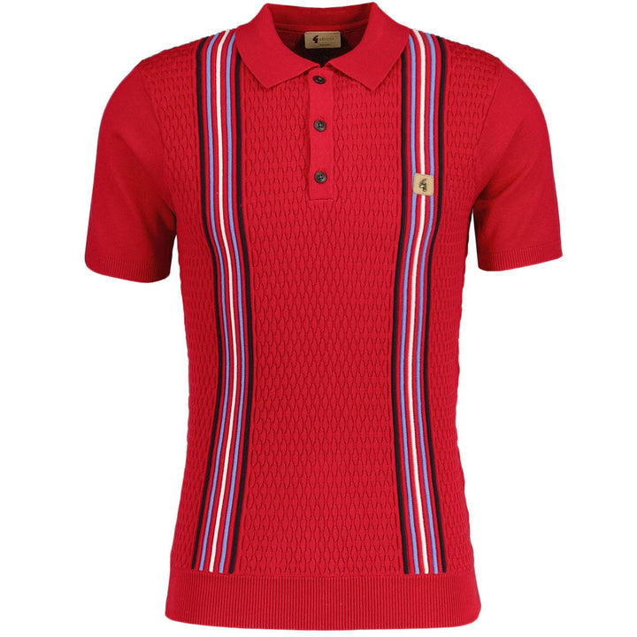 Gabicci Vintage Woon Pattern Knit Polo Shirt Garnet - Urban Menswear