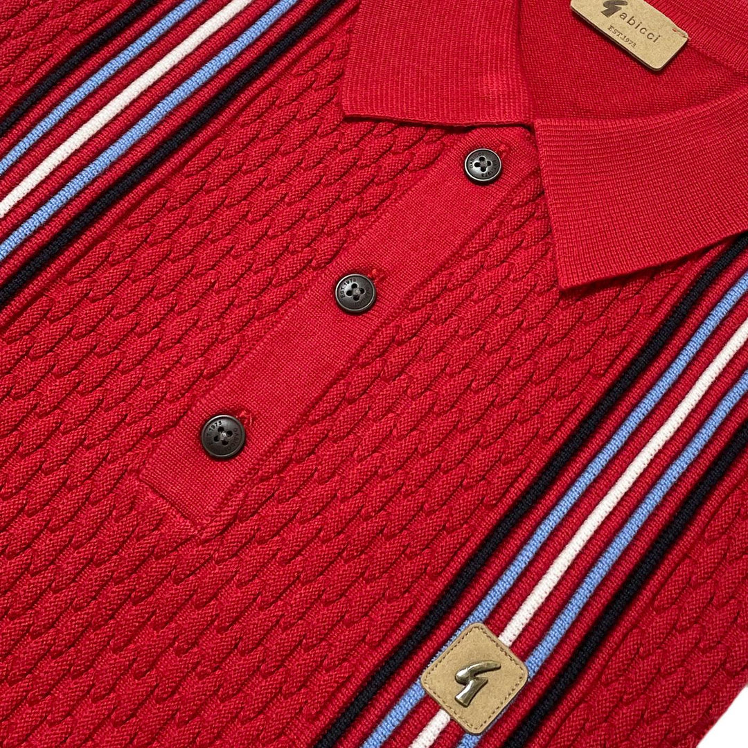 Gabicci Vintage Woon Pattern Knit Polo Shirt Garnet - Urban Menswear