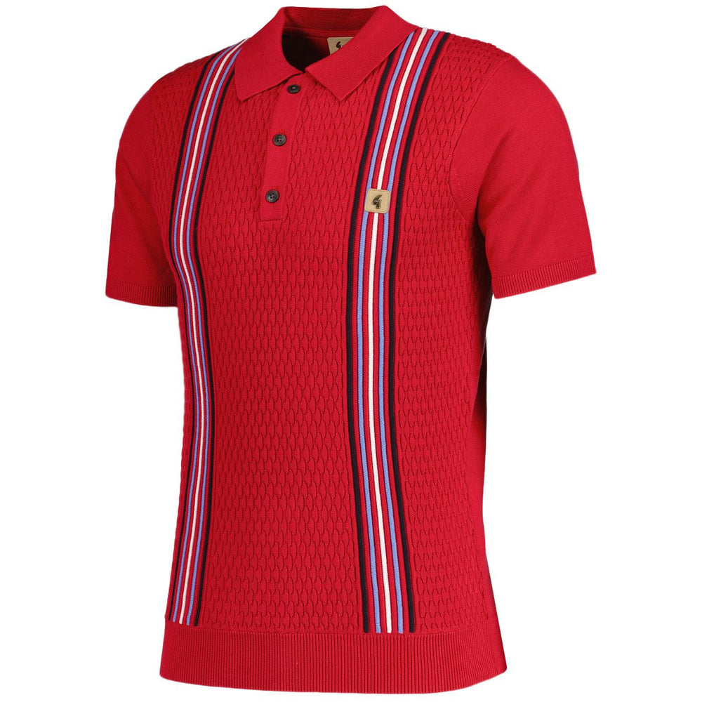 Gabicci Vintage Woon Pattern Knit Polo Shirt Garnet - Urban Menswear