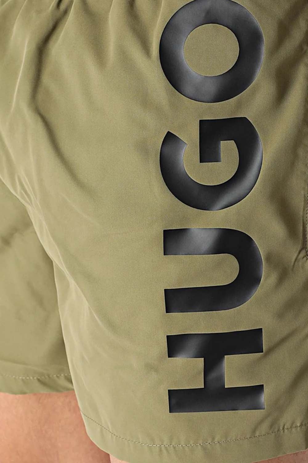 Hugo Logo Print Swim Shorts Khaki - Urban Menswear