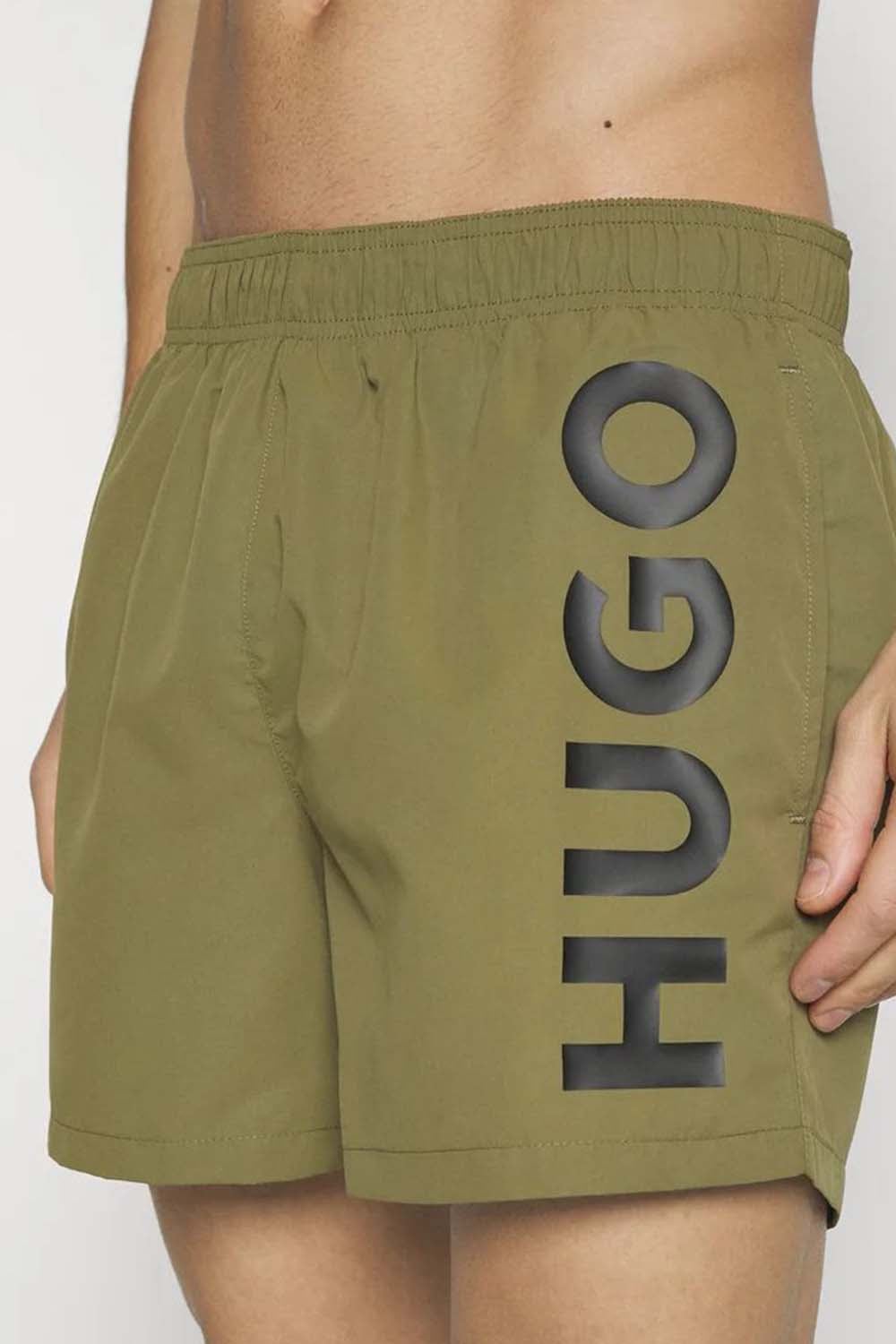 Hugo Logo Print Swim Shorts Khaki - Urban Menswear