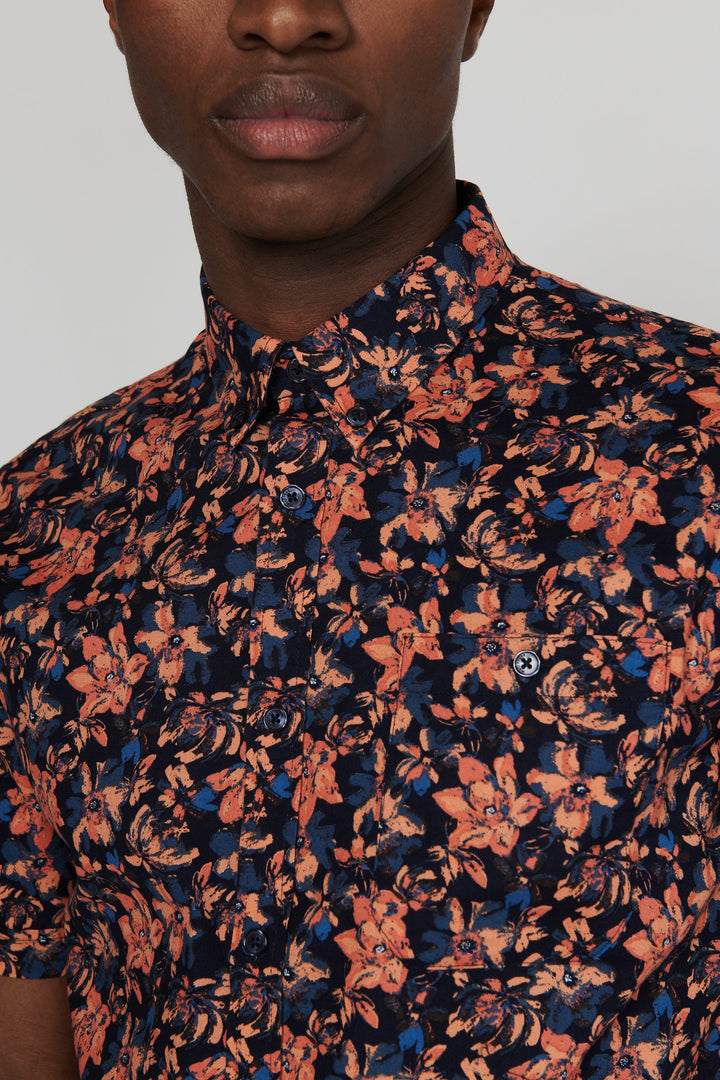 Matinique Floral Print Shirt Navy - Urban Menswear