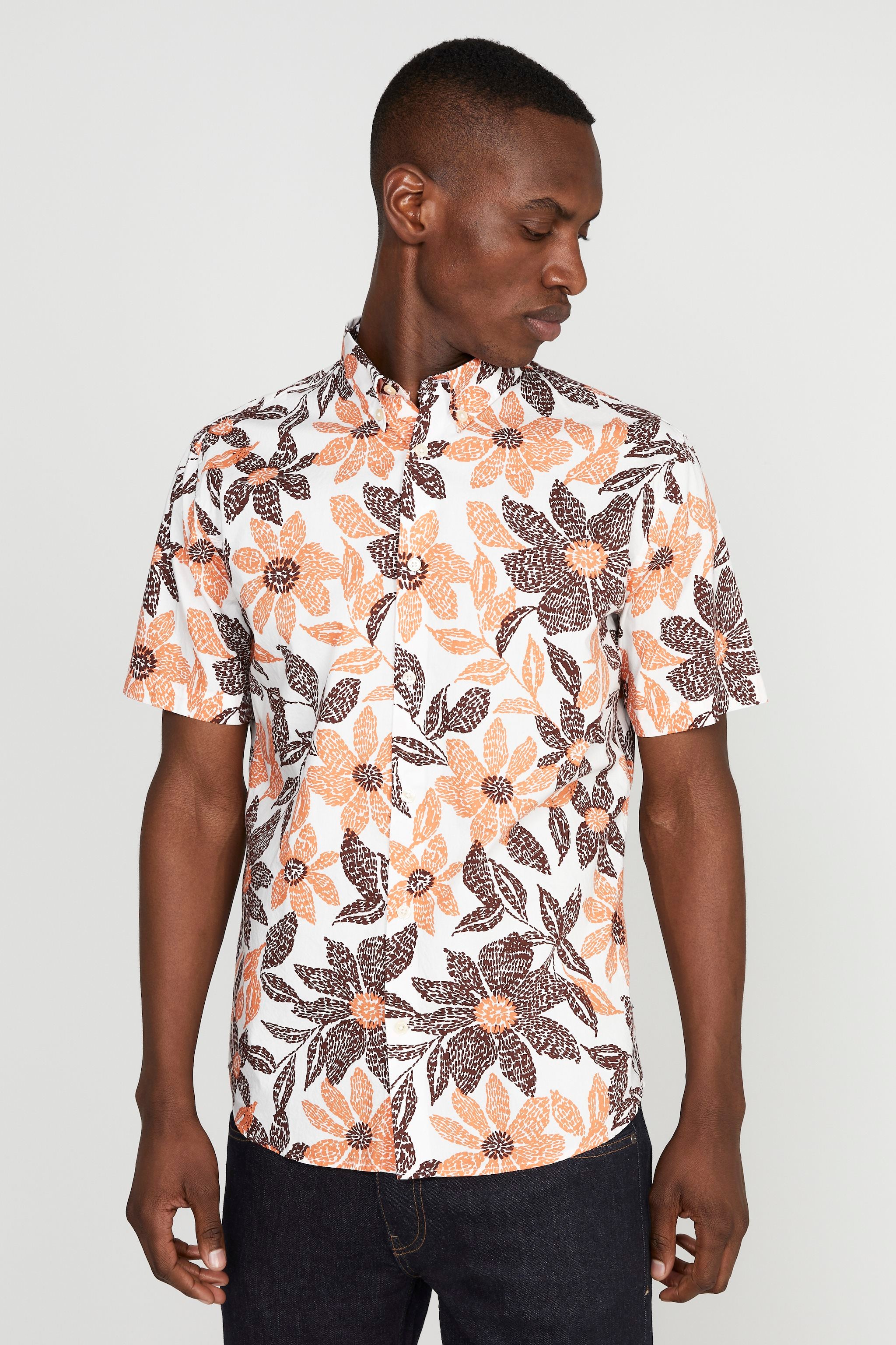 Matinique Floral Print Shirt Orange - Urban Menswear