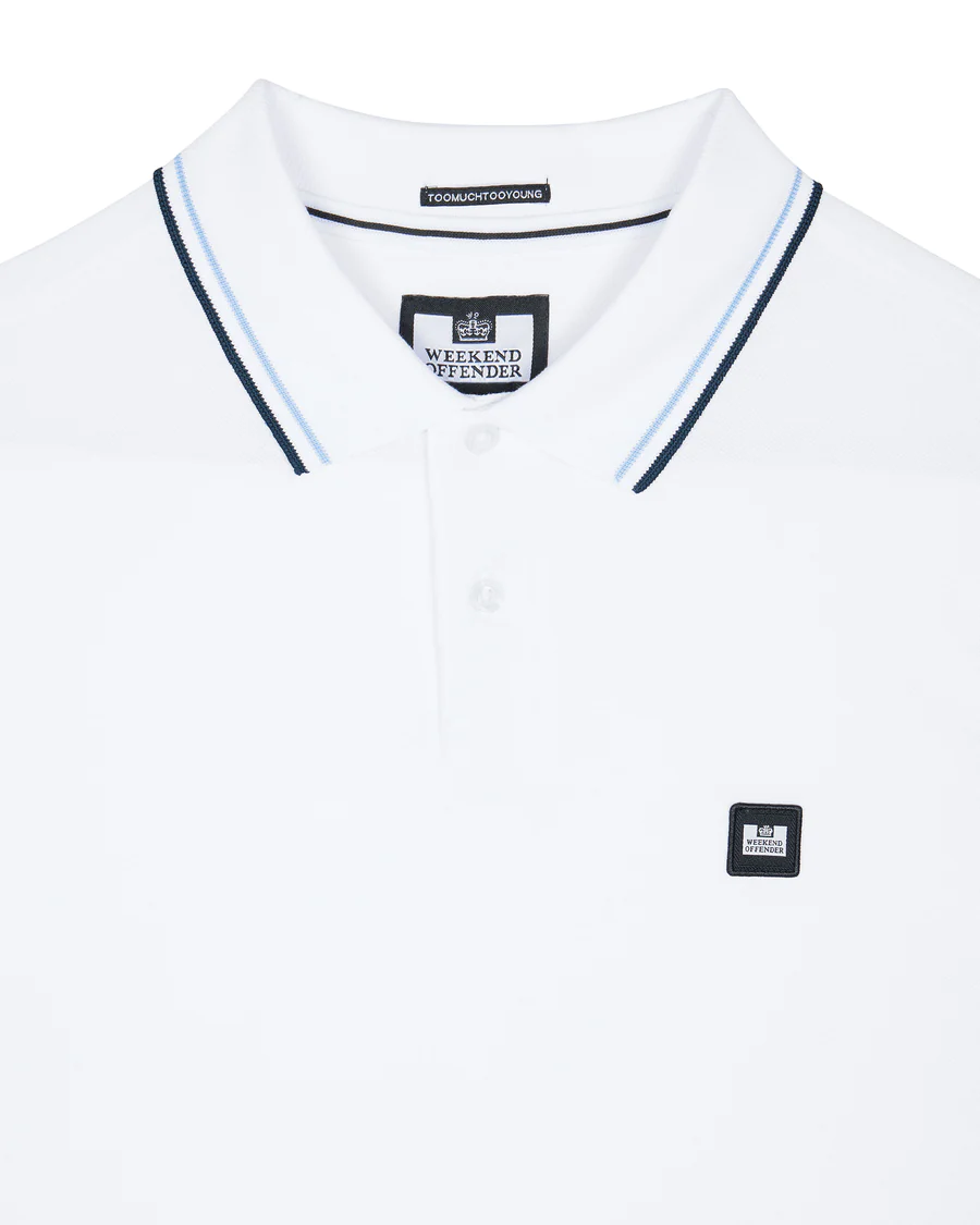 Weekend Offender Sterling Tipped Polo Shirt White - Urban Menswear