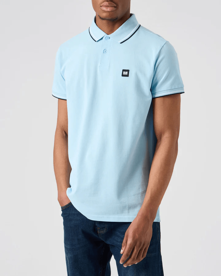 Weekend Offender Sterling Tipped Polo Shirt Mineral Blue - Urban Menswear