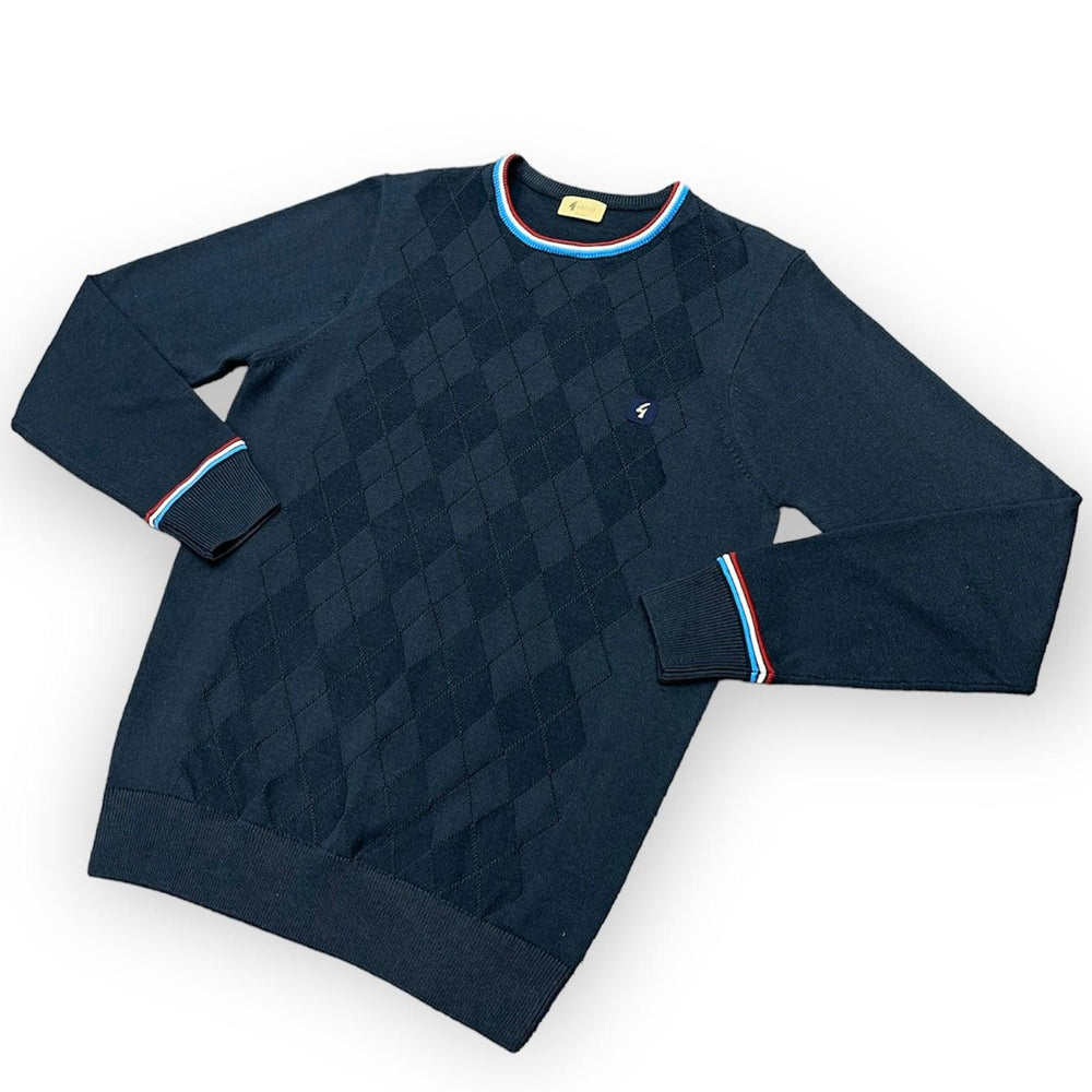 Gabicci Vintage Marlon Argyle Knit Jumper Navy - Urban Menswear