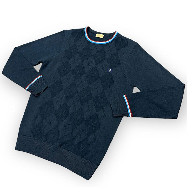 Gabicci Vintage Marlon Argyle Knit Jumper Navy - Urban Menswear